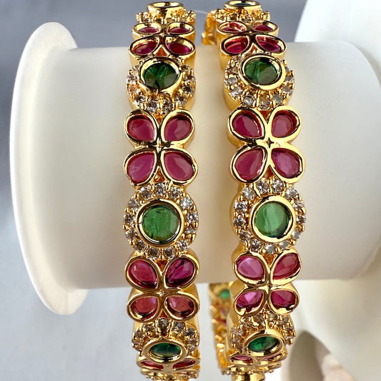 Royal Ruby & Emerald Floral AD Bangle (2pcs)