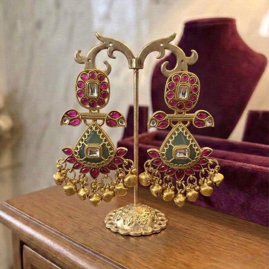 Rajwadi Teardrop Ghungroo Earrings