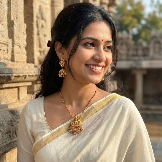 Divine Lakshmi Antique Pendant Set - Clear