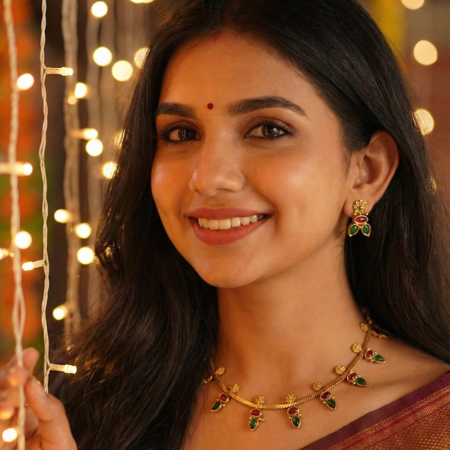 Emerald and Ruby Stone Necklace