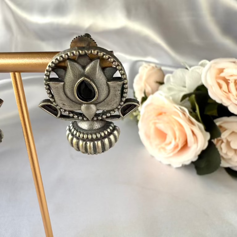Oxidized Kamal Jhumka