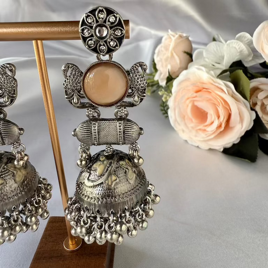 Peach Moonstone Peacock Jhumka