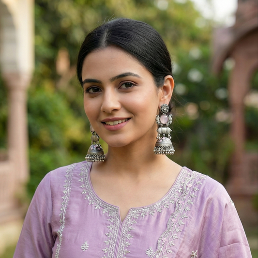 Blushing Rose Peacock Jhumkas