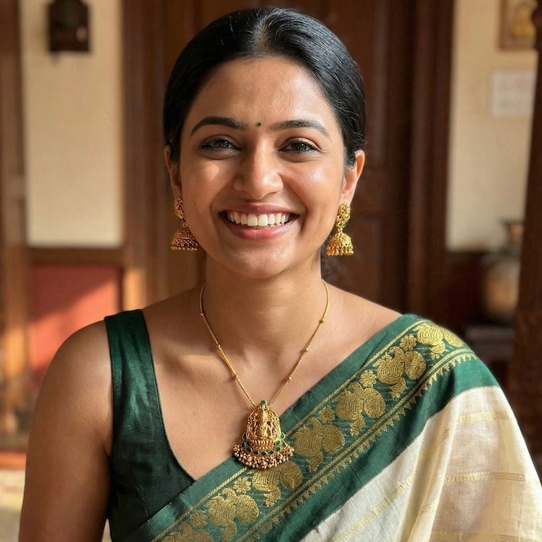 Divine Lakshmi Antique Pendant Set - Green