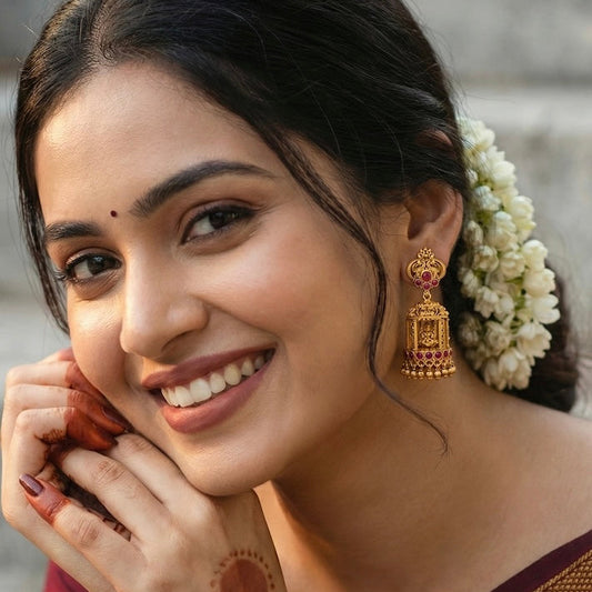 Antique Gold Lakshmi Mandapam Jhumkas