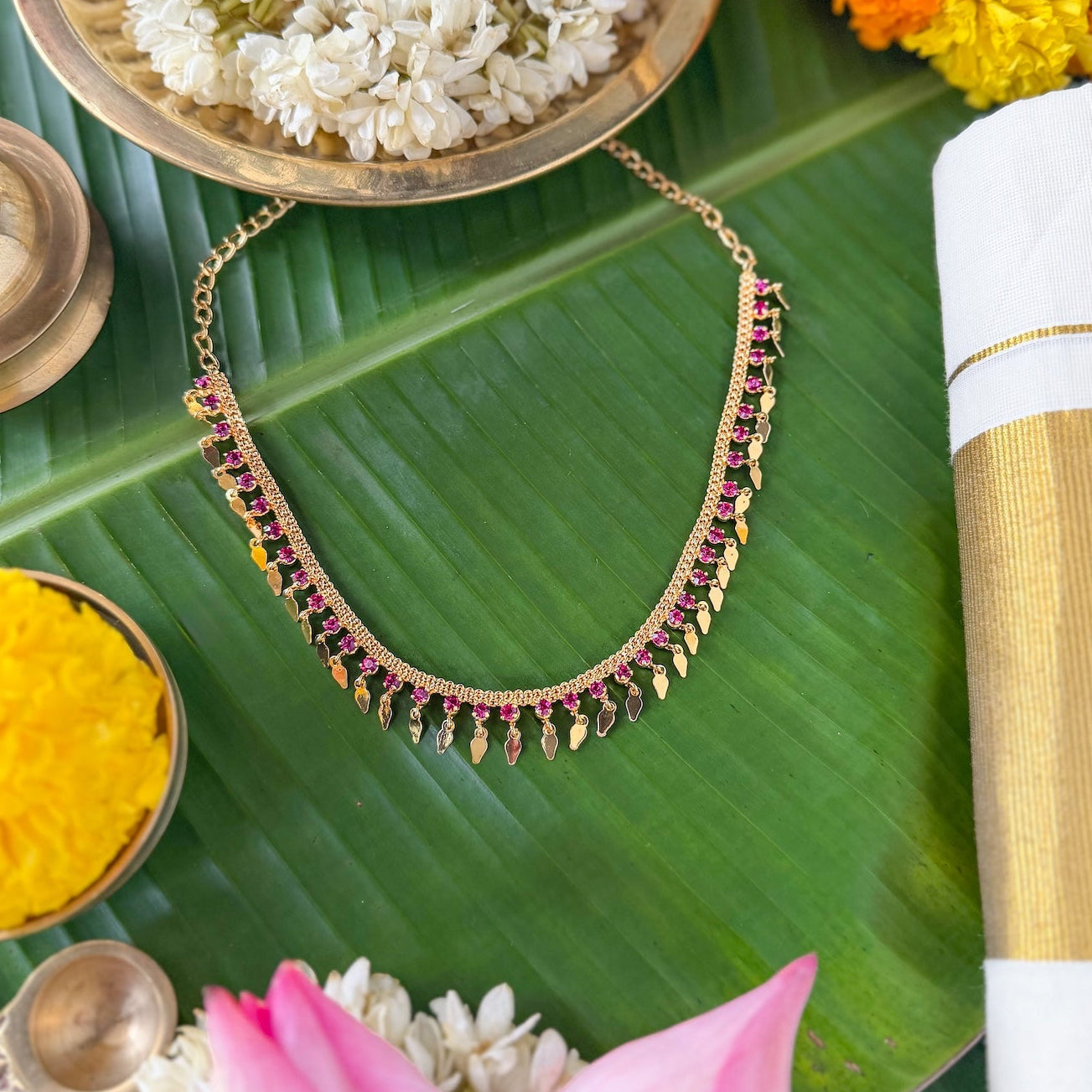Single Layer Elakkathali with Ruby Stones