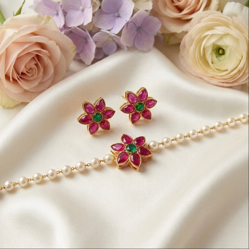 Ruby Flower Pearl Choker