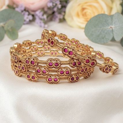 Ruby Cluster Bangles (4 pcs)