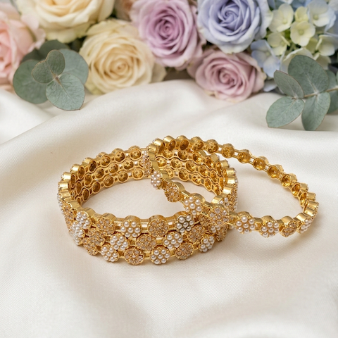 Pearl Gold Floral Bangles
