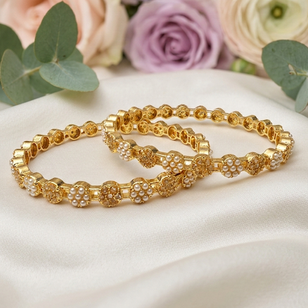 Pearl Gold Floral Bangles