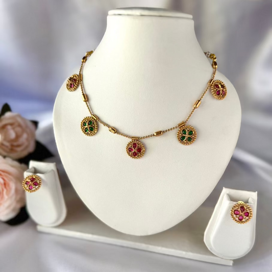 Ruby and Emerald Flower Bud Necklace