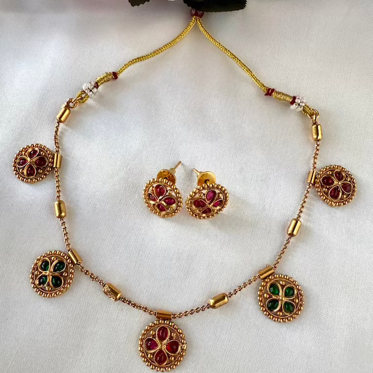 Ruby and Emerald Flower Bud Necklace