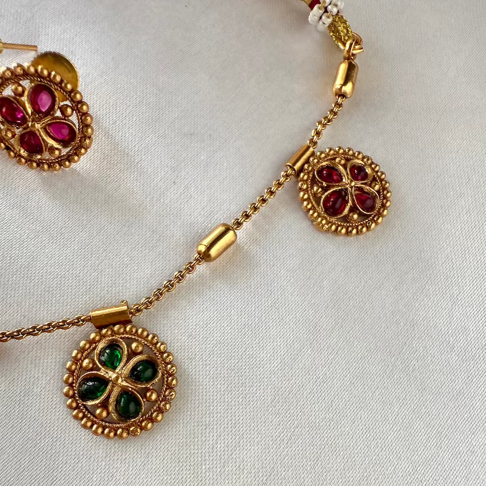 Ruby and Emerald Flower Bud Necklace