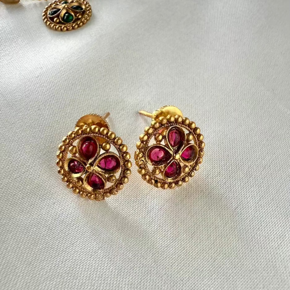 Ruby and Emerald Flower Bud Necklace