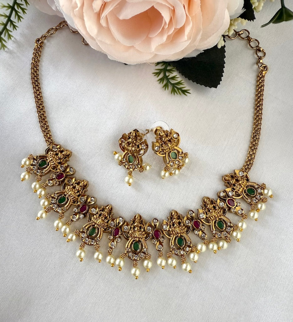 Antique Ruby Stones Lakshmi Temple Necklace