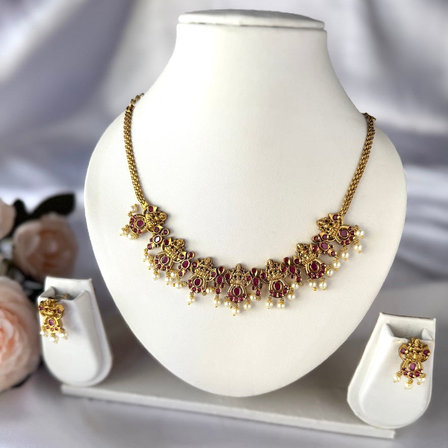 Antique Ruby Stones Lakshmi Temple Necklace