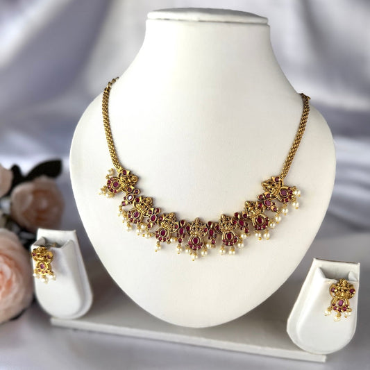 Antique Ruby Stones Lakshmi Temple Necklace