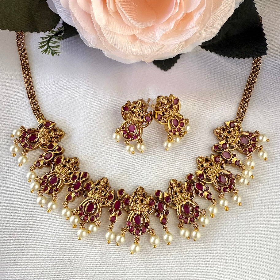 Antique Ruby Stones Lakshmi Temple Necklace