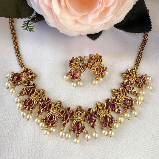 Antique Ruby Stones Lakshmi Temple Necklace