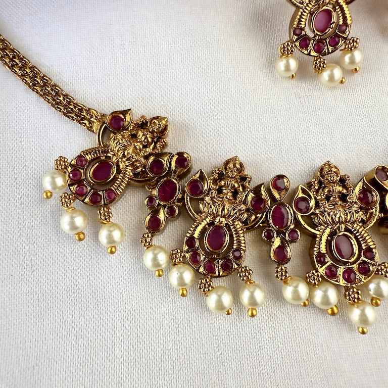 Antique Ruby Stones Lakshmi Temple Necklace