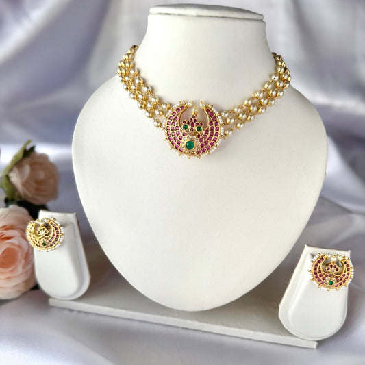 Pearl and Kemp Traditional Choker Ruby & Emerald