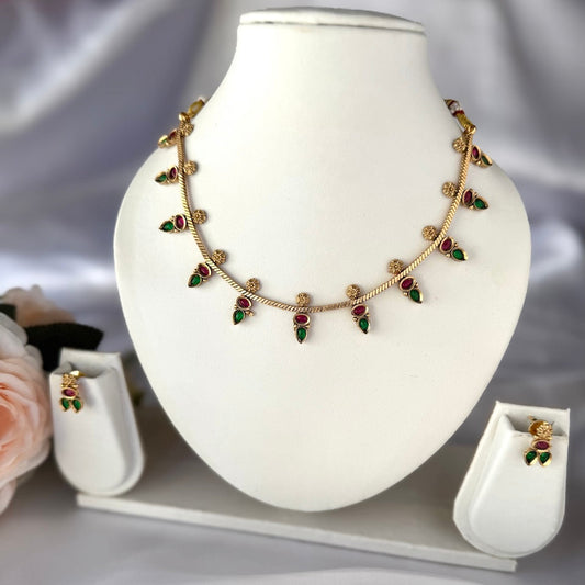 Emerald and Ruby Stone Necklace