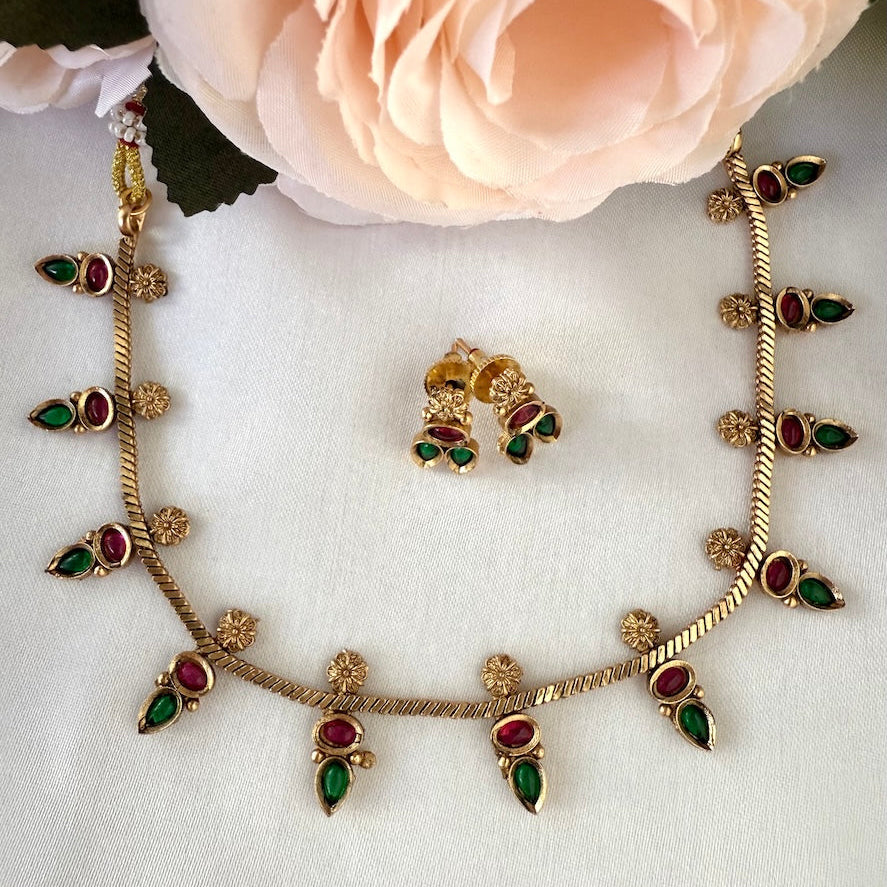 Emerald and Ruby Stone Necklace
