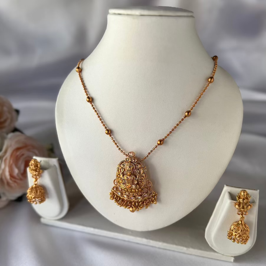 Divine Lakshmi Antique Pendant Set - Clear