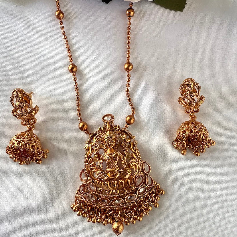 Divine Lakshmi Antique Pendant Set - Clear